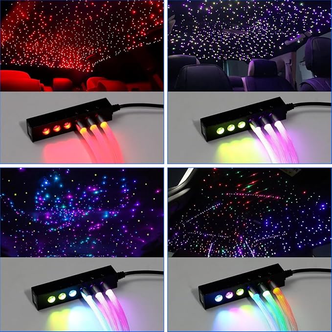 AKEPO MIni Size 3.2W 6-Hole RGB Multi-Color Fiber Optic Lights, APP Control 13.1ft 240pcs*0.75mm/0.03in Optical Fiber Several Color Chasing Sound Activated Timer Star Ceiling Sky Light