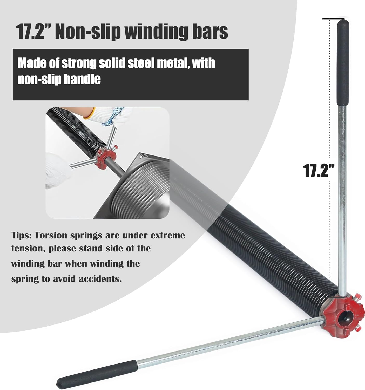 Garage Door Torsion Spring Set, Pair of 2" Electrophoresis Coated Garage Door Springs Replacement with 2 Non-Slip Winding Bars and Bearing, Minimum 16000 Cycles (.207x2x22)