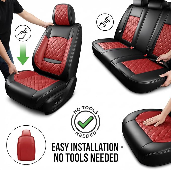 Fit for Equus Seat Covers Compatible with Hyundai Equus 2011-2016 - Waterproof Breathable Leather Automotive Seat Cushions Protector,Airbag Compatible,Only 2 Front seat Covers(Red)