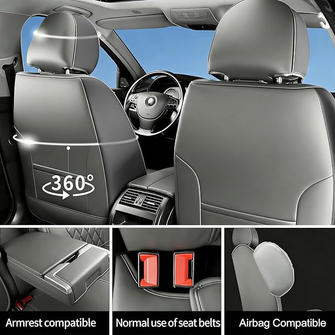 Fit RDX Car Seat Covers for Acura RDX 2010-2025 2026 - Premium Leather, Waterproof, All-Weather, Airbag Compatible, Anti-Slip, Breathable, Easy Install, Seat Protectors, Full Set, Gray
