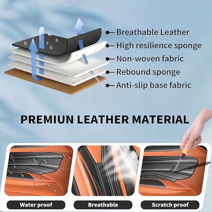 Fit Murano Car Seat Covers Compatible with Nissan Murano 2004-2025 2026 - Full Set Premium Leather， Waterproof Breathable， All-Weather Seat Cushion Protecto&Airbag Compatible （Orange&Black