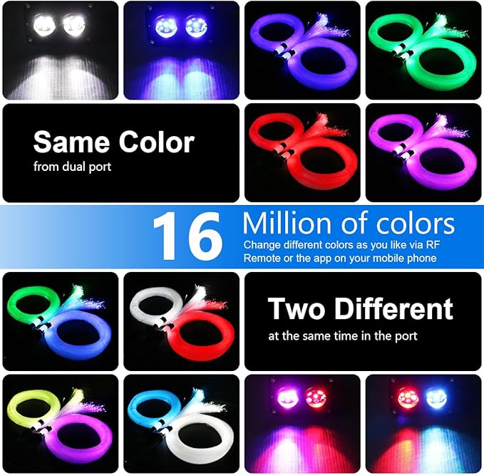 AZIMOM Dual Color 20W Twinkle Fiber Optic Starlight Kits 600pcs*0.03in*9.8ft Fiber Strands End Glow Sound Activated Remote APP Control RGBW Light Source Home Car Ceiling Headliner Décor