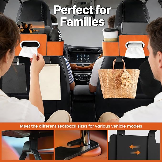 Multifunctional 3‑in‑1 Car Seat Back Storage Box Organizer with Cup Holders, Tissue Box Slot & Headrest Hooks – Backseat Car Organizer for Phones, Snacks, Drinks, Bags, Travel Storage (Black)