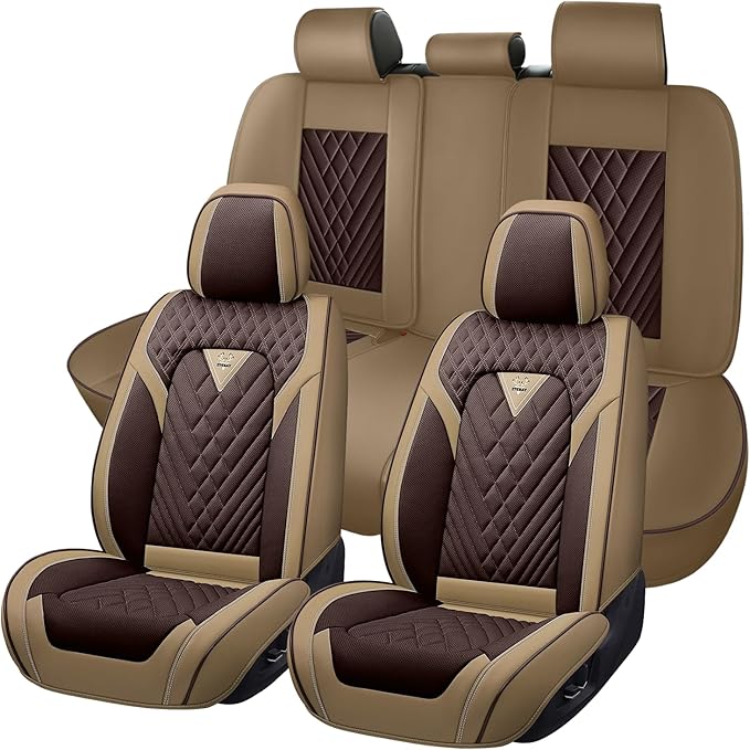 Truck Seat Covers for Chevy Silverado 2500 2007-2026, Waterproof Premium Leather Full Coverage Car Seat Cover, Muscle Sport Style Auto Interior Seat Cover Sets (Full Set/Brown Coffee)