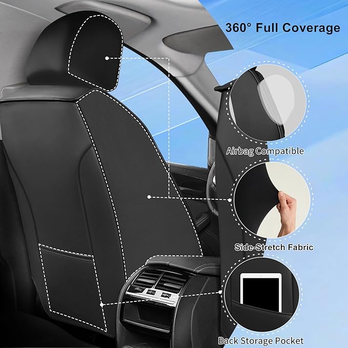 Fit Bolt Car Seat Covers for Select Chevrolet Bolt/Bolt EUV 2017-2025 - Premium Full Coverage Leather, Airbag Compatible, Waterproof & All Weather Seat Cushion Protector, Full Set, Red Trim