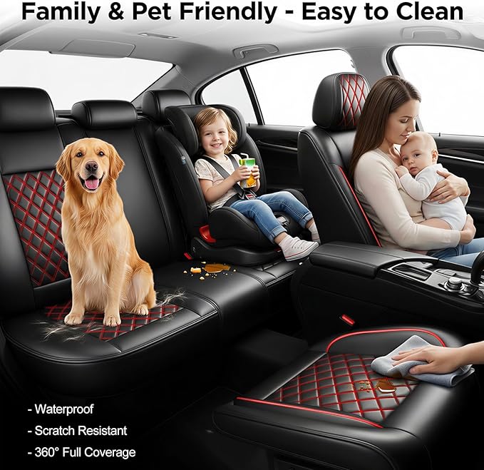 Fit for Santa Cruz Seat Covers Compatible with Hyundai Santa Cruz 2022-2026 - Waterproof Breathable Leather Automotive Seat Cushions Protector,Airbag Compatible,Full Set 5 Seats(Redline)