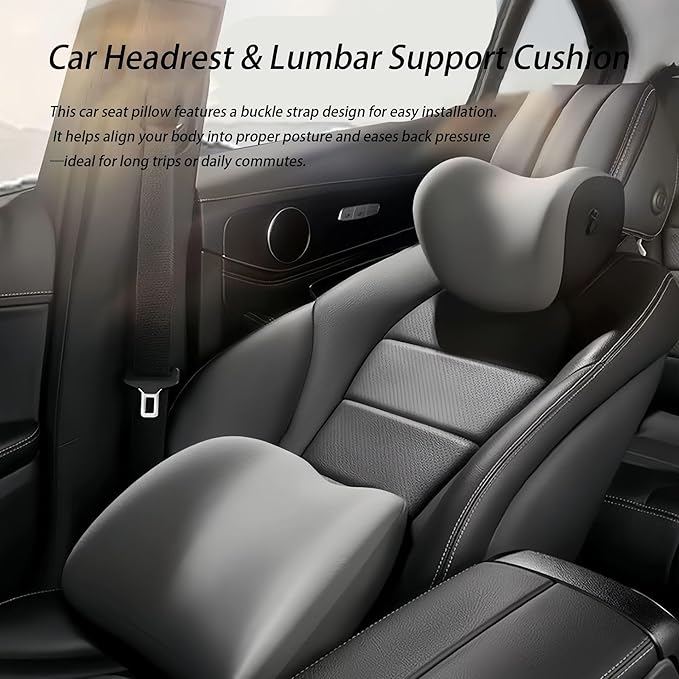 Car Lumbar Support Pillow and Car Neck Pillow Kit for Acura Integra Type S 2023 2024 2025 2026, Car Seat Neck Back Rest Pillows, Ergonomic Car Seat Headrest & Lumbar Cushion,A Black