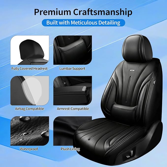 Fit Colorado Car Seat Covers for Select Chevy/Chevrolet Colorado 2015-2026 - Premium Full Coverage Leather, Waterproof & All Weather Seat Cushion Protector, Full Set, Black