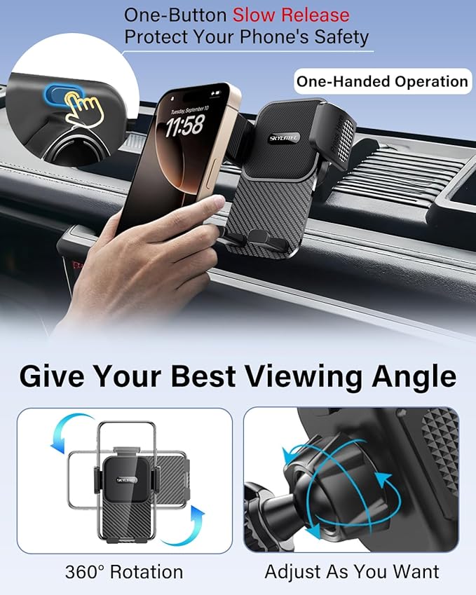 SKYLOTEC Phone Mount for Jeep Wrangler JL JLU 2018-2023/Gladiator JT 2020-2023 Accessories Automobile Cradles, Dashboard Mount Phone Holder Dash Tray Not Block Air Vent (Only for 4X4, Not for 4XE)