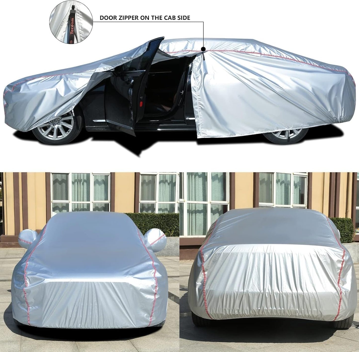 Tecoom Car Covers for Automobiles Door Zipper/Lock Universal Fit Sedan Toyota Camry, Honda Accord, Chevy Malibu, Kia Optima, Hyundai Sonata Nissan Altima Volkswagen Passat Ford Fusion Buick Regal