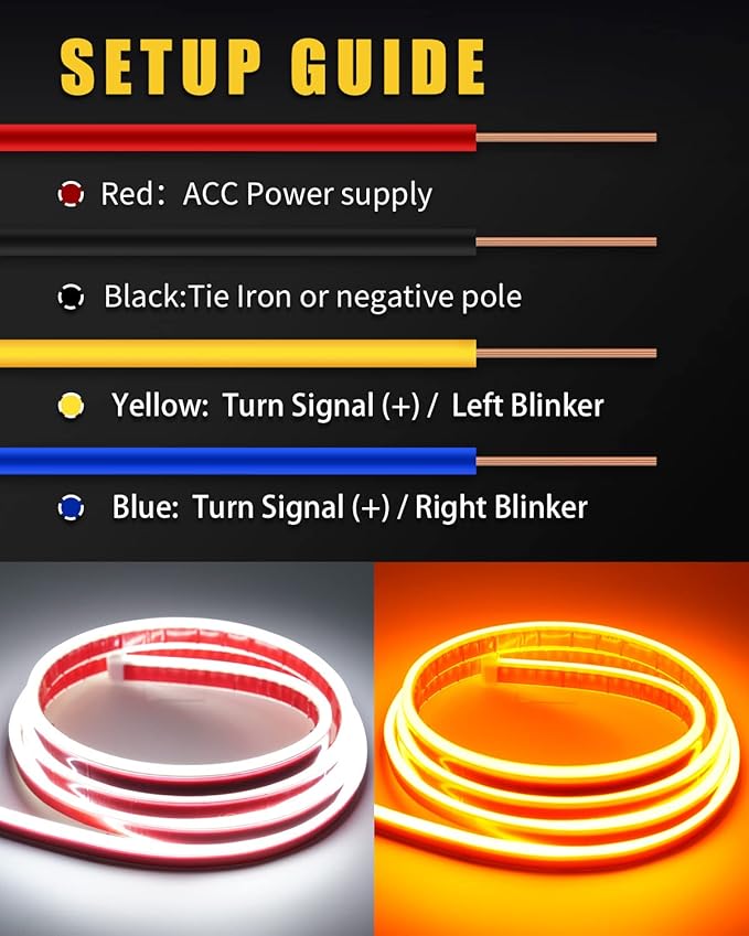Dynamic Scan Start Up Hood Light Strip Sequential Flowing Turn Signal Lights Flexible DRL Daytime Running Light Car Led Light Strip Exterior,Dual Color Amber White Switchback 12V 70inch (1 Set)