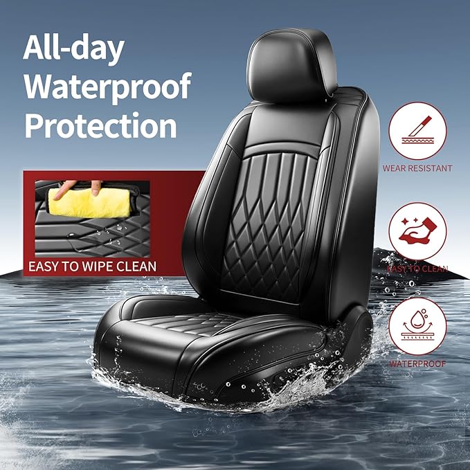 Fit RDX Car Seat Covers for Acura RDX 2010-2025 2026 - Premium Leather, Waterproof, All-Weather, Airbag Compatible, Anti-Slip, Breathable, Easy Install, Seat Protectors, Full Set, Black