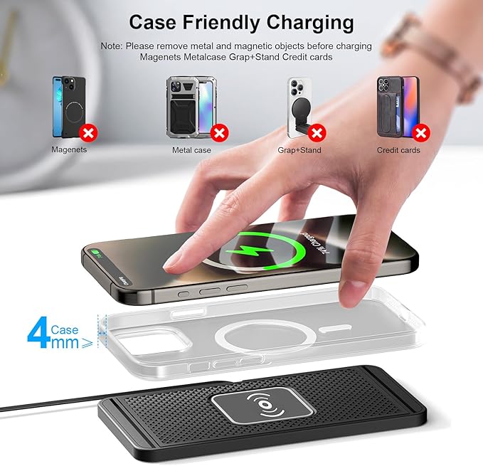 Wireless Charging Pad for Car for Nissan Terra Kicks Teana Rogue Tiida, 15W Fast Wireless Charger Mat Non-Slip Silicone Car Center Console Phone Charging Pad,B/15W-USB