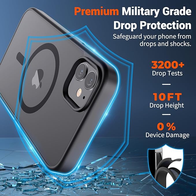 SUPFINE Magnetic for iPhone 12 Case/iPhone 12 Pro Case (Compatible with MagSafe)(Military Grade Drop Protection) Translucent Matte Shockproof Phone Cover,Black