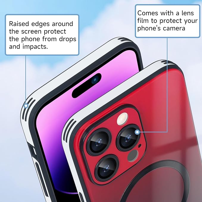 Guppy Compatible with iPhone 14 Pro with MagSafe Case, Magnetic Gradient Case with MagSafe Charging, Gradient Glass Back Cover with Lens Film-Red