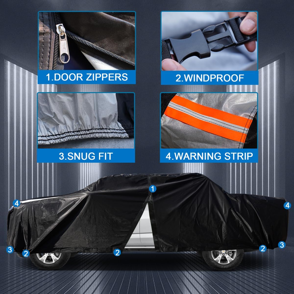 GMC Canyon Truck Cover Custom Fit 2004-2025 Extended/Crew Cab SB (5'-6.1') with Door Zipper, 12 Layers Full Exterior Pickup Truck Cover Waterproof All Weather, for Wind Dust Sun and UV Protection.