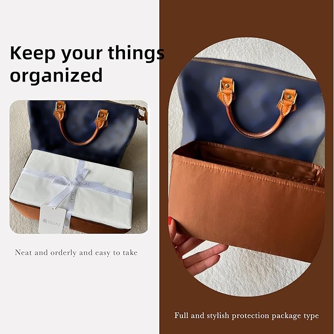 DGAZ Silk Purse Organizer Insert Fits LV Speedy 16/20/25/30/35/45 bags，Silky Smooth Bag Organizer，Luxury Handbag & Tote Shaper（Gold，SP45）