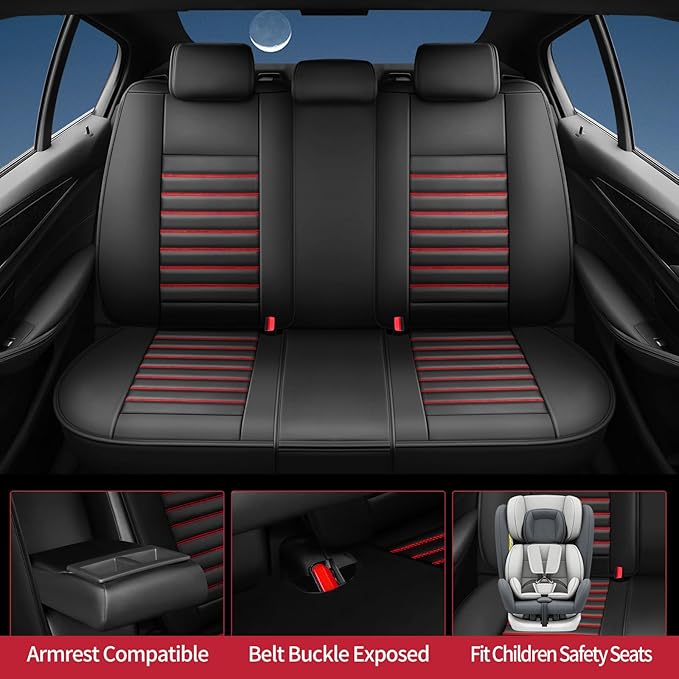 Fit Santa Fe Car Seat Covers for Hyundai Santa Fe 2007-2025 2026 - Upgraded Premium Waterproof & Breathable Leather,Airbag Compatible, All-Weather Seat Cushion Protector(Full Set,Black+Red)