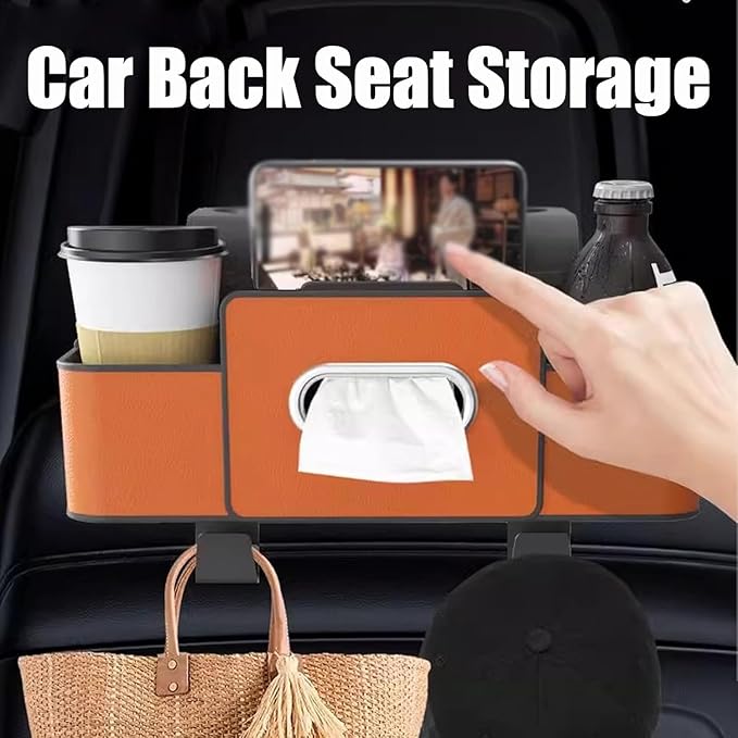 Car Organizers and Storage Box Behind Seat, Car Organizers and Storage Back Seat, With Multiple Pockets, Hanging Car Seat Storage Travel Essentials, Snacks, Bottles (Orange)