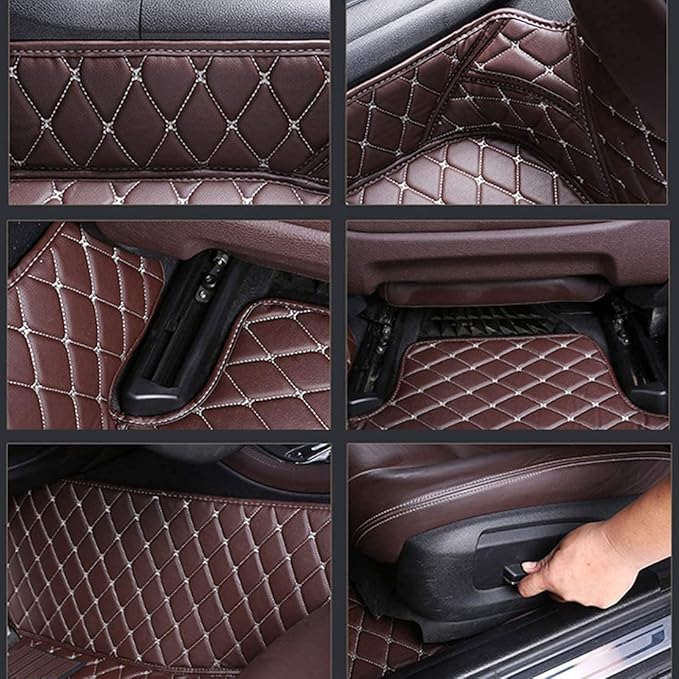 Custom Floor Mats for Cars fit 95% Sedan SUV Sports Car Full Coverage All Weather Men Women Pads Protection Non-Slip Leather Floor Liners (Black Grey Stitching)