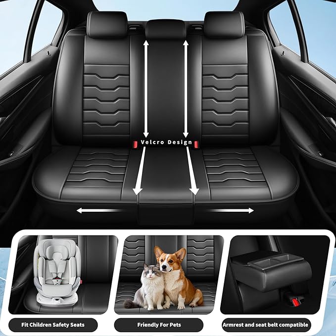 Fit Prius Car Seat Covers for Toyota Prius 2001-2025 2026 -Full Set Premium Leather, Waterproof，Breathable，All-Weather Seat Cushion Protecto & Airbag Compatible, 5-Seats Black