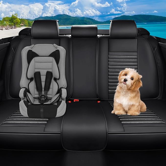 Car Seat Covers Full Set Fit for Toyota Yaris 2007-2020, Premium Faux Leather Car Seat Protector, Breathable, Anti-Slip, Comfortable & Durable (Black&White,Full Set)