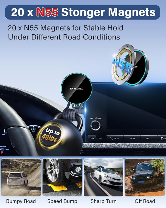 SKYLOTEC Phone Mount for Honda CR-V CRV 2017-2022 Accessories 5/7-Inch Screen Fixed Clip, Car Magnetic Phone Holder Compatible with MagSafe, Magnets Fast Wireless Charger CR V Cell Phone Holder