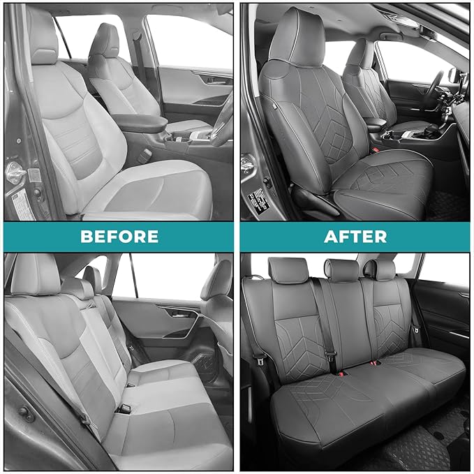 for Toyota RAV4 Seat Covers 2019 2020 2021 2022 2023 2024 2025 RAV 4 LE XLE Limited XLE Premium (Gas not for Hybrid) - Custom Leather Car Seat Covers Full Set - BlackGrey