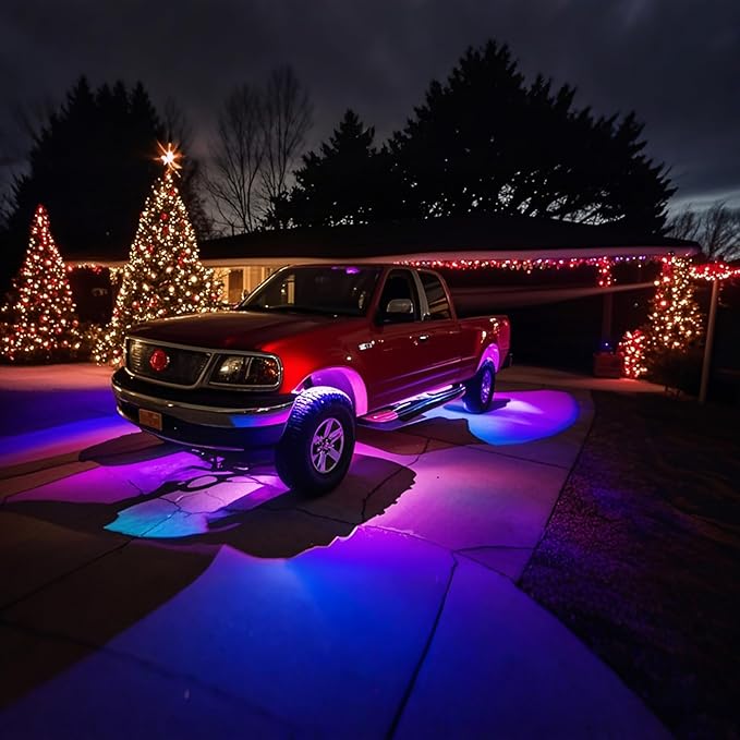12 Pods RGB+IC LED Rock Lights for Trucks Golf Cart ATV UTV SUV Offroad, Smart Sync Music Chasing Rock Lights with APP/RF Control, Waterproof Dream Color Car Underglow Kit Vehicle Underbody Light