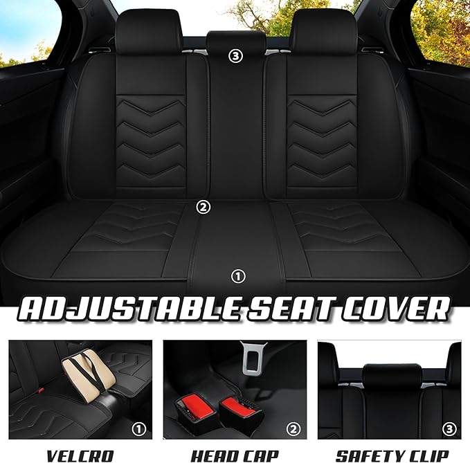 Car Seat Covers for Hyundai Sonata 2002-2025, Premium Nappa Leather Car Seat Cover, Stylish Sport Seat Covers， Automobile Seat Cover Sets.(Standard 5 Seats/Pure Black)