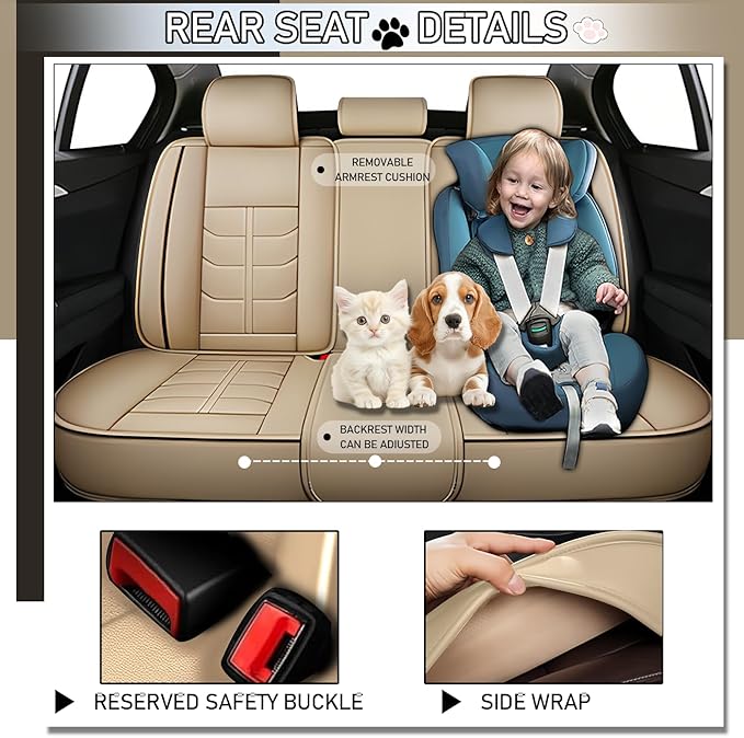 Leather Car Seat Covers Fit for Toyota Yaris iA 2017-2018, 5 Seater Car Seat Cover, Premium Waterproof, Scratch Resistant Car Interior Accessories (Full Set with Pillow Beige)