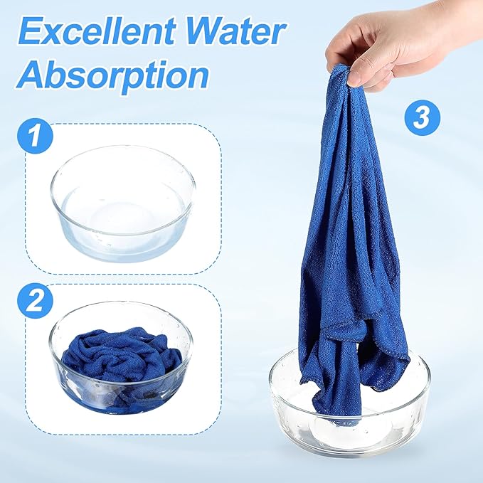 HARFINGTON 4 Pack Microfiber Cleaning Cloth, 16" x 12" Multi-Functional Cleaning Towels Reusable Absorbent Rags with Hook for Car Wash Kitchen Household Window Clean, Sapphire Blue