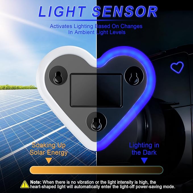 iFunyLED Car LED Interior Lights, Heart-Shaped Ambient Light for Windows, 5 Lighting Modes, Charging Through Type-c and Solar Energy, Car Decorations for Women Men, Pack of 2, (Blue)