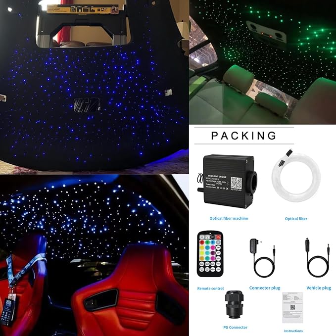 AZIMOM 16W Twinkle & Sound Activate Mixed430pcs*9.8ft Fiber Optic Starlight Headliner Kits for Car Home Star Ceiling Sky Decoration, APP& Remote Control Light Engine End Glow Fiber Strands