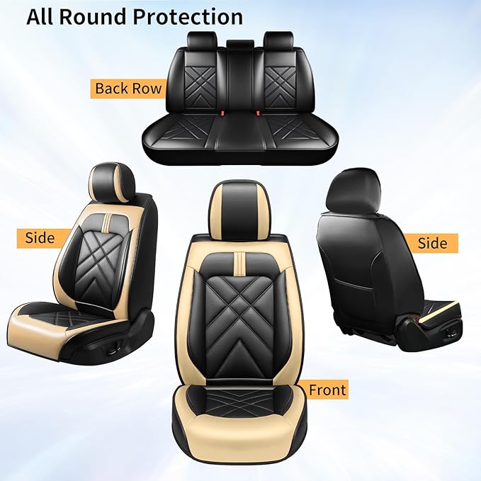 CX-30 Car Seat Covers Fit for Mazda CX-30 2020-2026, Full Coverage Premium Leather Waterproof Breathable Seat Covers, Automotive Seat Protectors, Airbag Compatible(Full Set Seats, Black Beige)