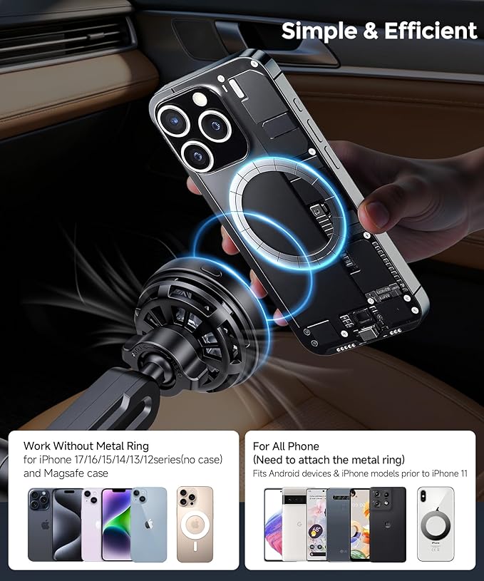 Dual Cup Phone Holder for Car,Holds 2 Phones Simultaneously,Qi2.2 Max 25W Fast Wireless Car Charger Phone Mount,Cup Mount,Compatible with MagSafe ＆ 4.0-7.0 Inch Smartphones