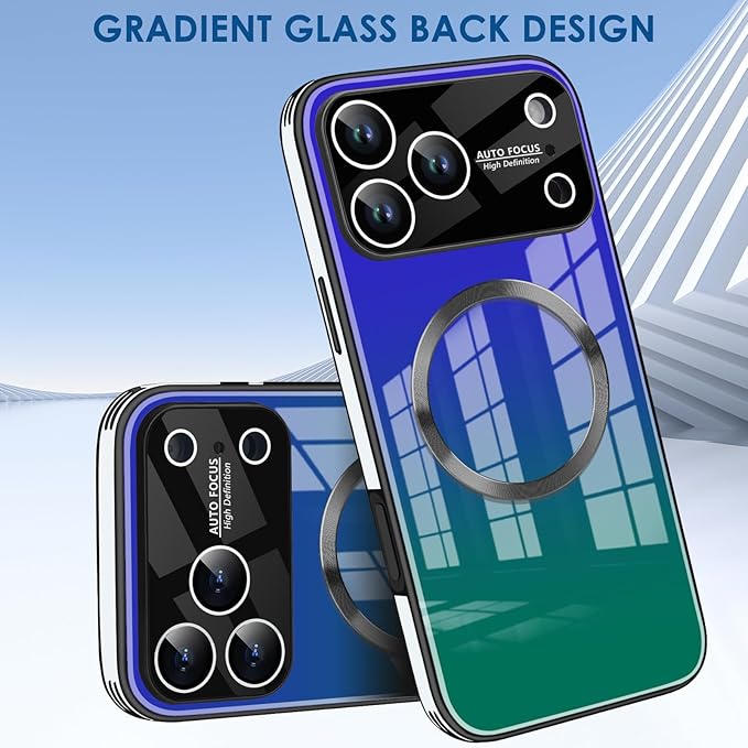 Guppy Compatible with iPhone 17 Pro Magnetic Case, with Full Camera Lens Protector [Compatible with MagSafe] Scratch Resistant Gradient Glass Back Cover Phone Case-Purple