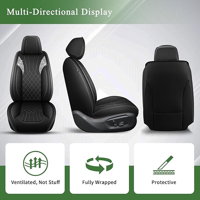 Bling Diamond Embroidered Seat Covers for Toyota Avalon 2001-2022,Full Set 5 Seats,Sparkle Rhinestone Breathable Perforated Faux Leather Car Seat Covers for Women (Black)
