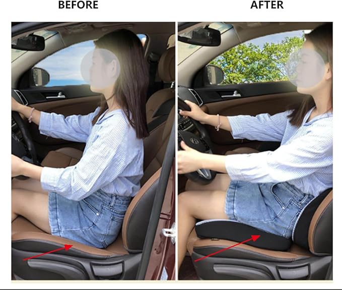 Heightening Wedge Car Seat Cushion Pad for Driving with Comfort Memory Foam, Curved Design Closely Adheres to The Lumbar Spine and Buttocks, Relieving Fatigue Broader Vision (Cushion Set,Light Grey)