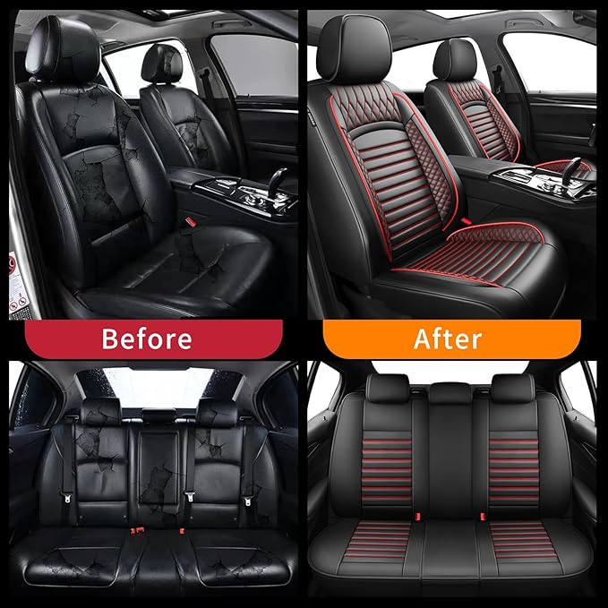 Fit Tucson Car Seat Covers for Hyundai Tucson 2010-2024 2025 2026 - Upgraded Premium Waterproof & Breathable Leather,Airbag Compatible, All-Weather Seat Cushion Protector (Full Set,Black+Red)