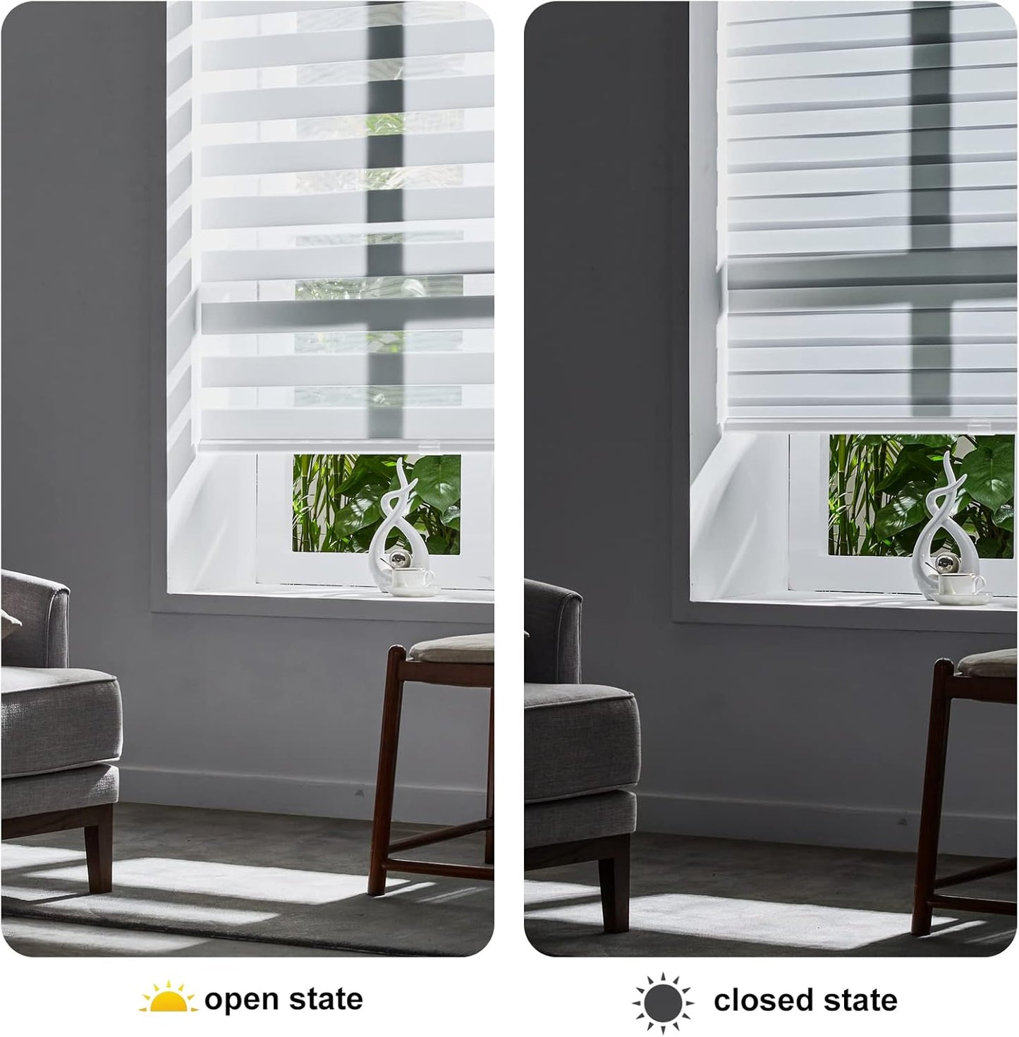Persilux Cordless Zebra Blinds for Indoor Windows, Free-Stop Light Filtering Sheer Shades, Dual Layer for Day and Night, Roller Shades for Home (22.5" W X 72" H, White)