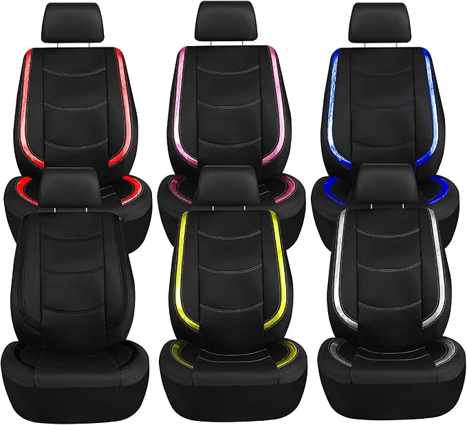FH Group Full Set Faux Leather Car Seat Covers - Universal Fit, Low Back Front Seat Covers, Airbag Compatible, Split Bench Rear, Seat Cover for SUV, Sedan, Yellow