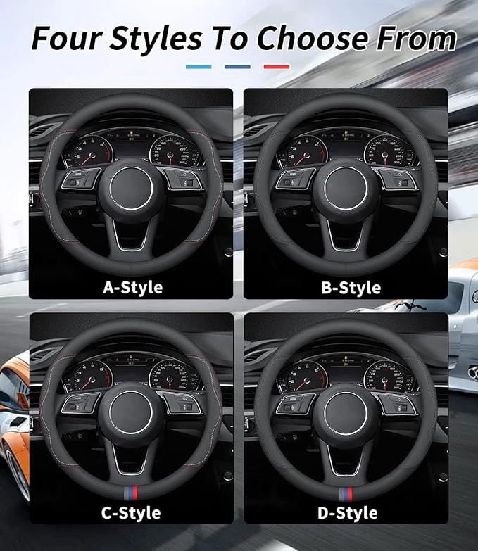 Custom-Fit for BMW Steering Wheel Cover, Premium Leather Car Steering Wheel Cover with Logo, Non-Slip, Breathable, for B-MW Accessories (C-Style,for BMW)