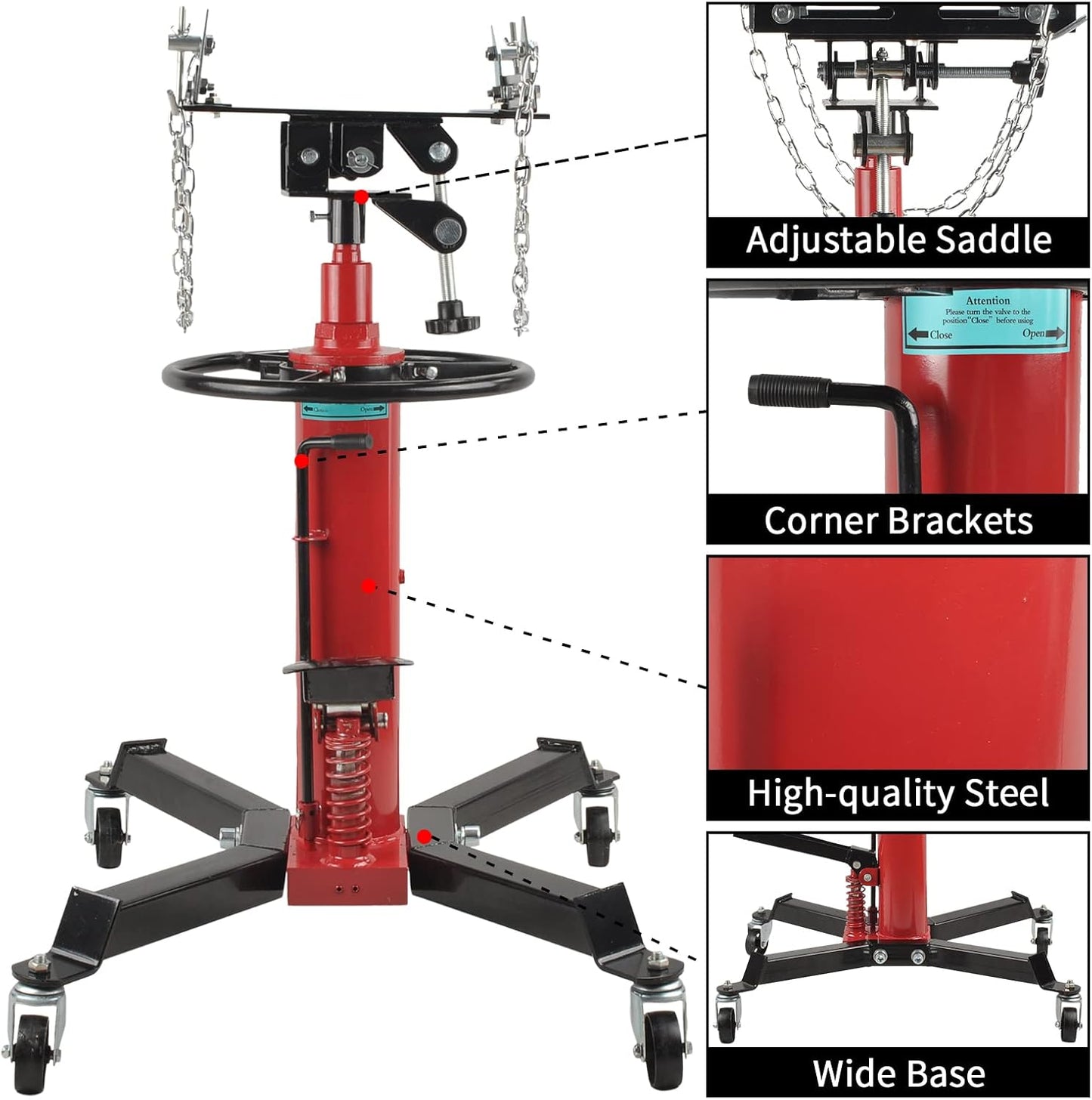 1600Lbs 2 Stage Hydraulic Transmission Jack Stand Telescoping 34" - 70" Adjustable Height with Foot Pedal 360 Degree Swivel Wheel Lift Hoist for Car Lift Garage Shop Floor