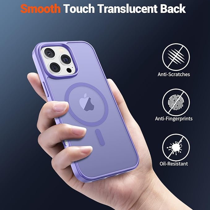 SUPFINE Magnetic for iPhone 16 Pro Max Case (Compatible with MagSafe) (Military Grade Drop Protection) Slim Translucent Matte Shockproof with Anti-Fingerprint Phone Case,Purple