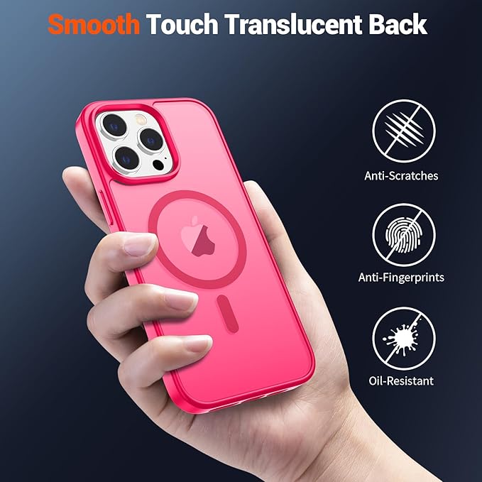 SUPFINE Magnetic for iPhone 12 Pro Max Case (Compatible with MagSafe) (Military Grade Drop Protection) Slim Translucent Matte Shockproof with Anti-Fingerprint Phone Case,Hot Pink