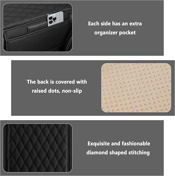 Upgraded Car Center Console Cover,Microfiber Leather Car Armrest Cover Cushion with 2 Storage Bags,Car Armrest Storage Box Interior Accessories for Most Vehicles (Black)