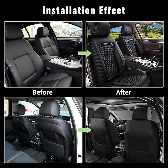 Car Seat Covers Front Seats for Nissan Maxima 2011-2025 2026 - Breathable Cooling Ice Silk Leather Seat Cover - 2 Seats for Nissan Maxima Accessories (Black)