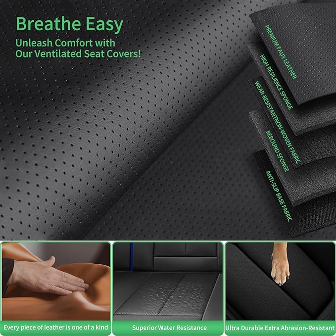 Fit Fj Cruiser Car Seat Covers for Toyota Fj Cruiser 2007-2013 20146 -Upgraded Premium Waterproof & Breathable Leather,Airbag Compatible,All-Weather Seat Cushion Protector,Full Set,Black-Blue