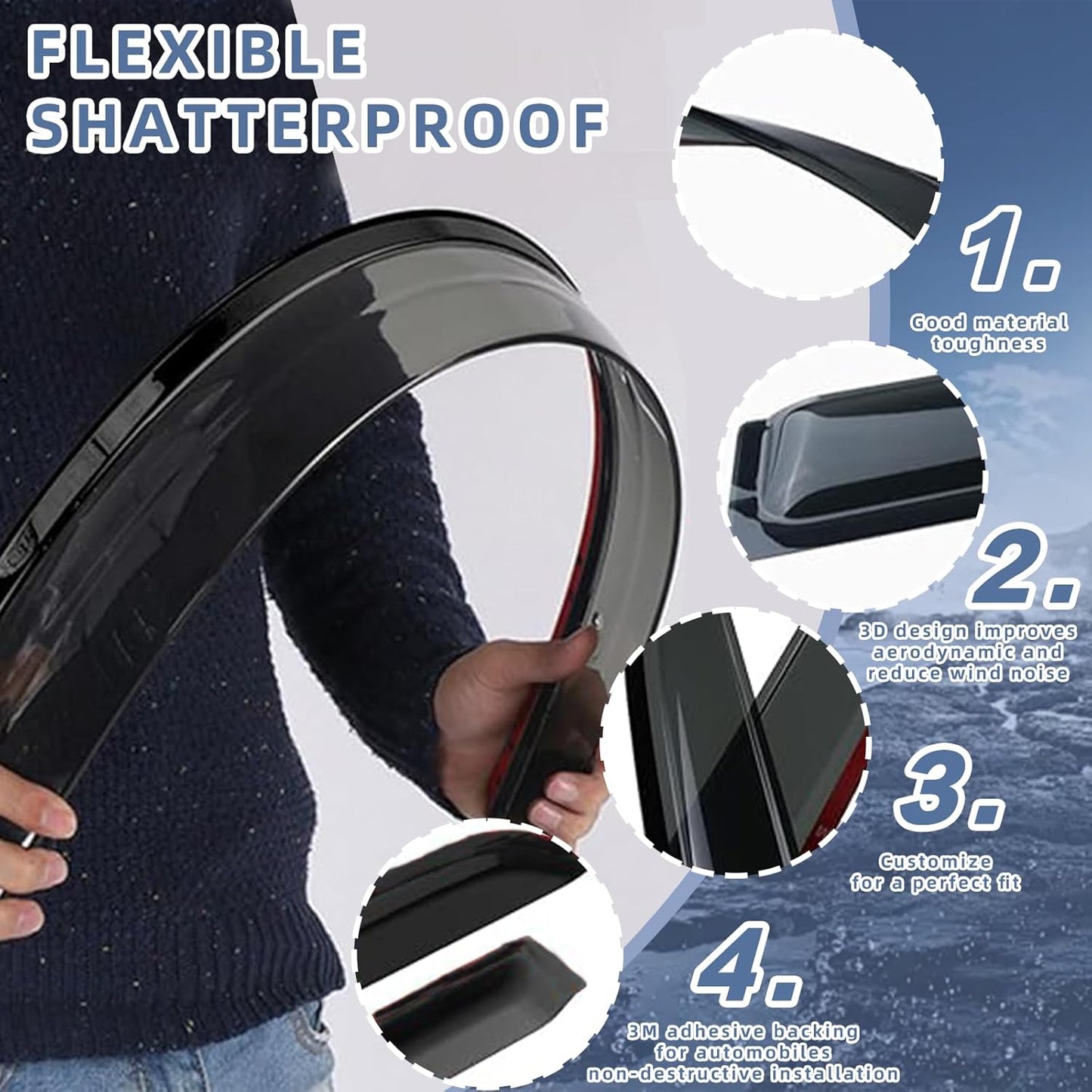 Window Visors Rain Guards fits 2019-2023 Santa Fe, Out-Channel Window Wind Deflectors Vent Shades Accessories, Dark Smoke 4 Pcs, 2020 2021 2022